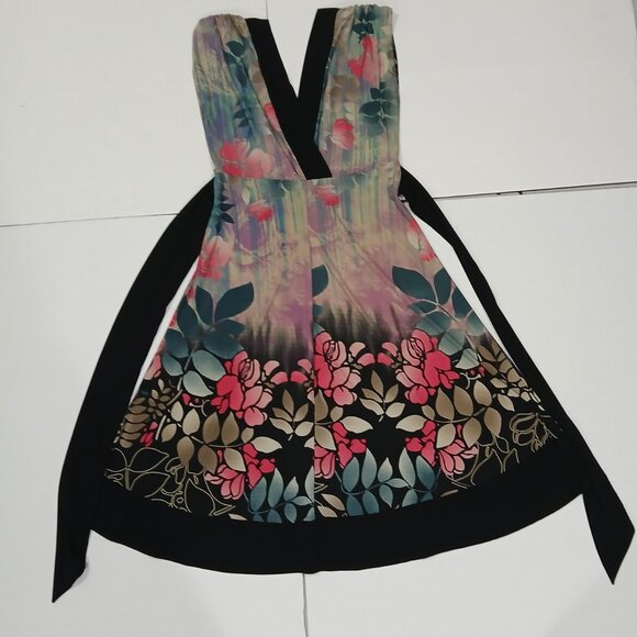 Roulette Women's Double V-Neck back and front Midi stretchy floral Dress size M. - Picture 13 of 13